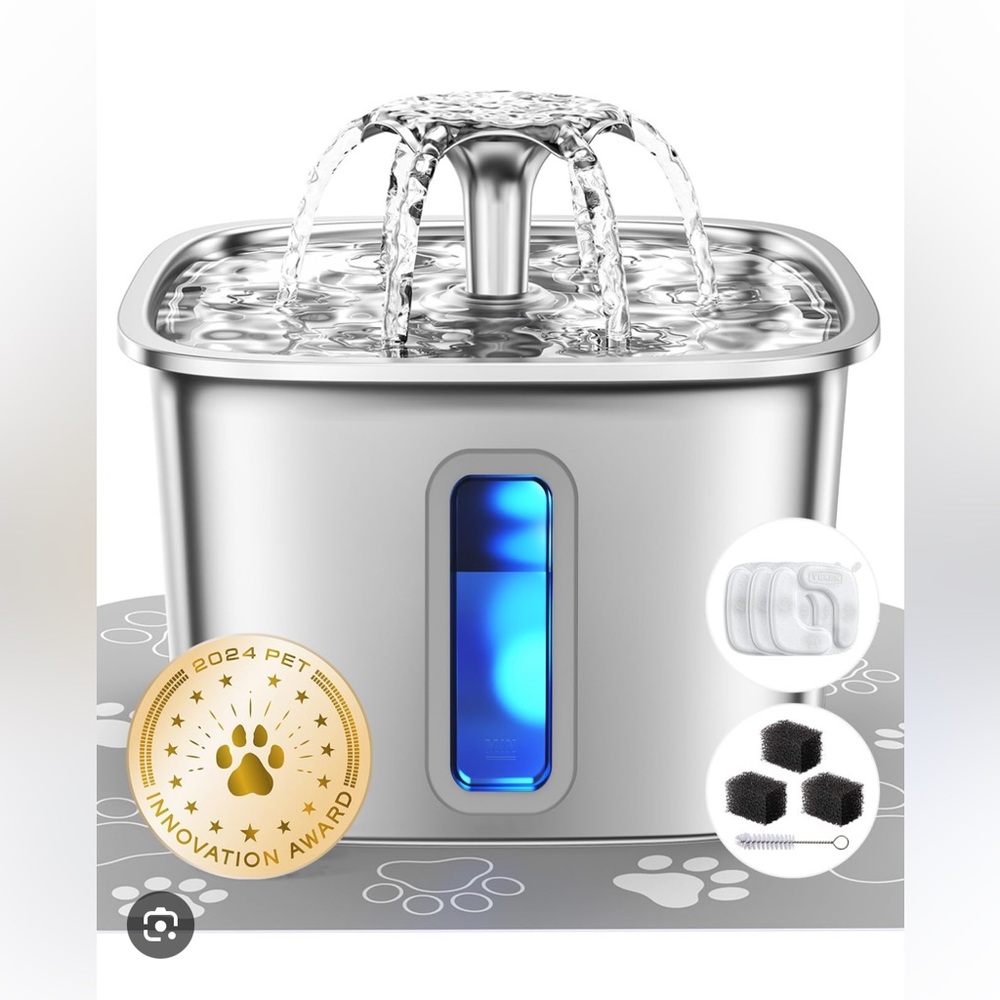 Stainless Steel Silver Cat Water Fountain - Premium Pet Hydration